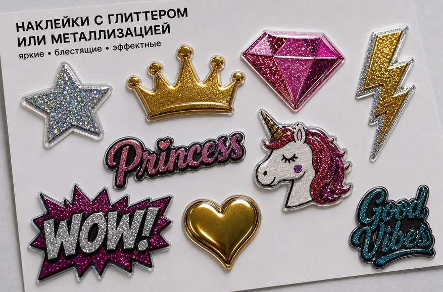 Наклейки с глиттером